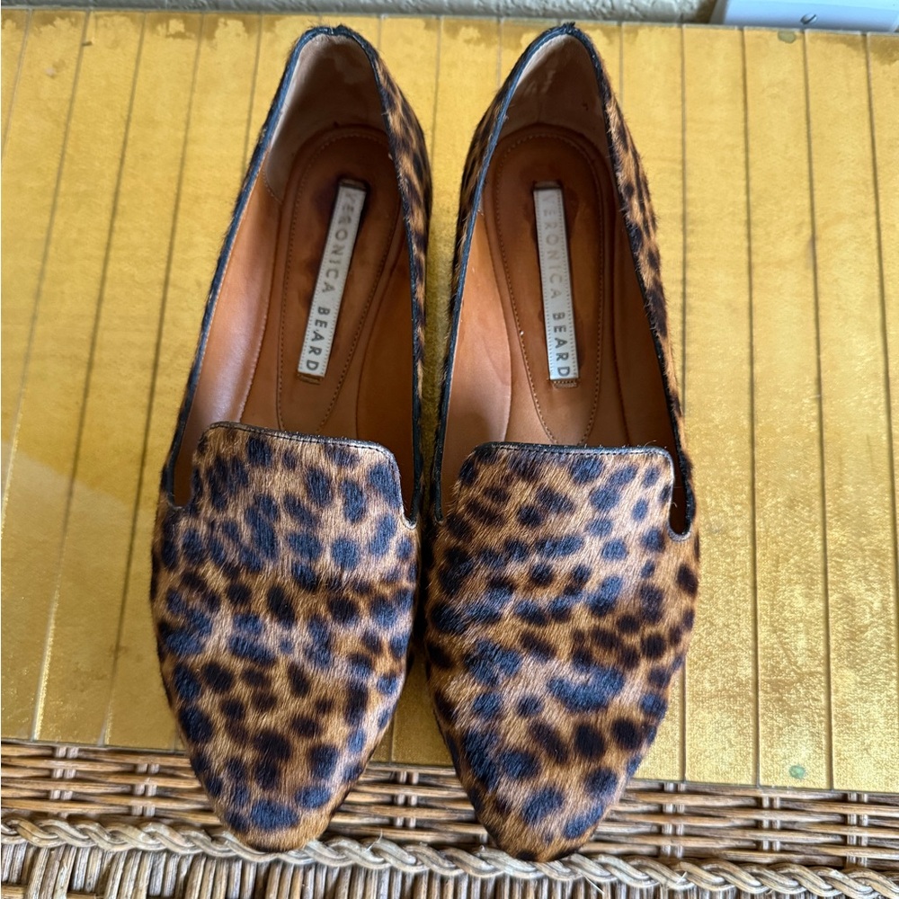 Veronica Beard pony calf hair, leopard slipper flat shoes made in Italy